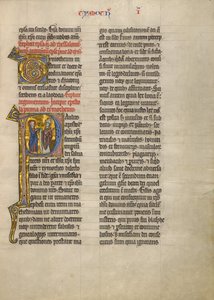 Initial P: Sankt Paulus med en bok och en biskop av Unknown artist