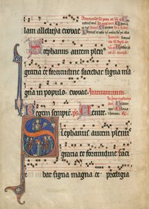 Initial S: Steningen av Sankt Stefan av Unknown artist