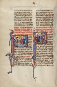 Initial S: Två män skakar hand efter en försäljning av får; Initial Q: Tre män framför en domare pekar på en man med en klubba och en man som arbetar vid en ambolt av Unknown artist