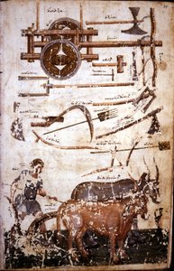 Instrument för att arbeta på fältet och en man som plöjer - i "" Scutum Herculis (Herakles sköld"" av Hesiode av Unknown artist
