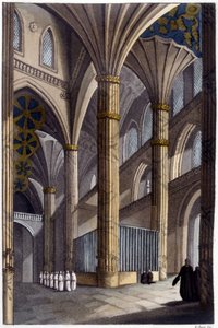 Interiör av Salamanca katedral. 1800-tals litografi. av Unknown artist