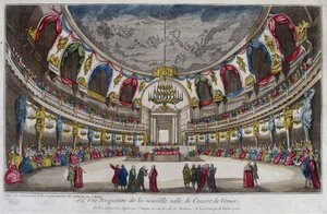 Interiör av en konserthall i Venedig. 1700-talsgravyr. av Unknown artist