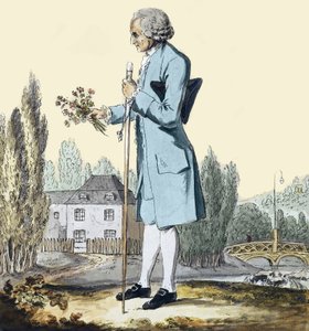 Jean-Jacques Rousseau (1712-78) samlar örter i Ermenonville, juni 1778 - Representation av filosofen Jean Jacques Rousseau (1712-1778) som plockade blommor i Ermenonville. av Unknown artist