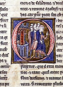 Josef av Arimathia (Arimatee) och hans uppföljare. Manuskript: Conquest of the Holy Grail, skrivet 717 år efter vår herres passion. Bibliotheque Municipale de Rennes, ms. 255 (Samling av romaner av det runda bordet); Paris av Unknown artist