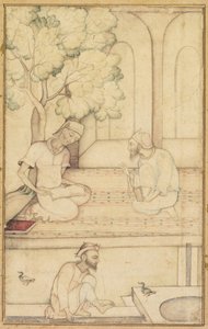Kabir och två följare på en terrass (recto) av Unknown artist