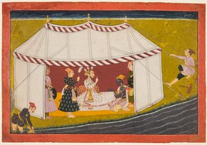Kung Bikramaditya kallar Madhava, från en Madhavanala Kamakandala av Unknown artist