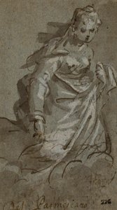 Knäböjande molnburen kvinnofigur (recto); Figurskisser (verso) av Unknown artist