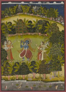Krishna flöjtspelar för Gopis av Unknown artist