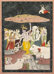 Krishna lyfter berget Govardhan av Unknown artist