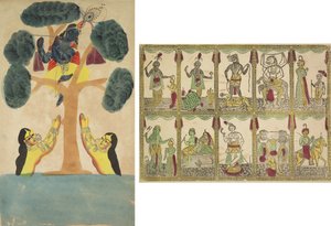 Krishna stjäl cowgirlsnas kläder (Gopis) (recto); Das Avataras, Tio inkarnationer av Vishnu (verso) av Unknown artist