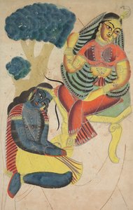 Krishna stryker Radhas fötter (verso) av Unknown artist