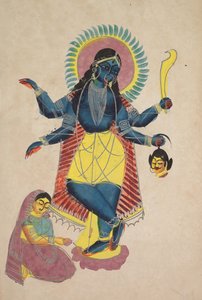 Krishna som Kali dyrkas av Radha (recto) av Unknown artist