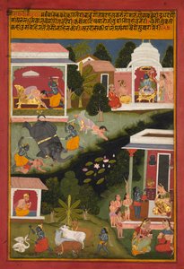 Krishna som demonernas förstörare, från en Sursagar av Surdas av Unknown artist