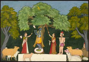 Krishna underhåller sina följeslagare av Unknown artist
