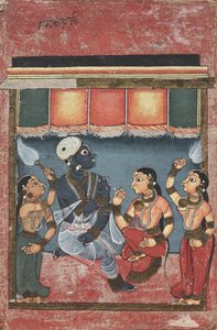 Krishna med Radha och två skötare (recto) av Unknown artist
