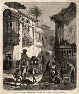 La casa de la Merced (nuvarande Mercy Street) i Saint Augustine, den äldsta staden i USA (USA), grundad av spanjorerna 1565; huvudgatan i staden, liten och folkrik, med olika djur och en unik blandning av olika amerikanska av Unknown artist