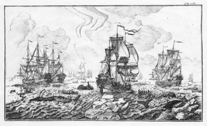 La chasse à la caleine - gravyr i "" Klassisk redogörelse för den artiska valfångstindustrin"" av Cornelis Zorgdrager av Unknown artist