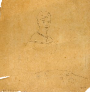 Dam i aftonklänning med Venus de Milo-figur av Unknown artist