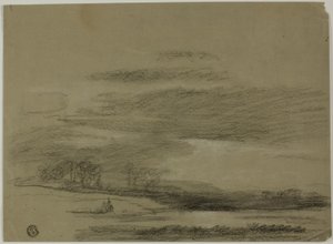 Landskap med solen som bryter igenom moln av Unknown artist