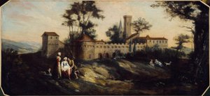 Landskap med befäst slott. Mellan 1701 och 1800 (olja) av Unknown artist