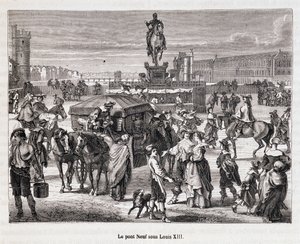 Le Pont Neuf under Ludvig XIII - Gravyr av 1800-talet av Unknown artist