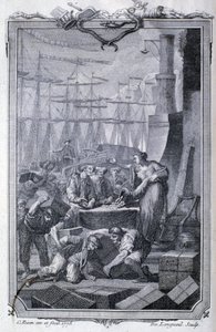 Handel med kolonierna (inklusive kaffe) - i ""Philosophy and politics of European establishments and trade with the two Indias"" av G.T. Raynal, red. Pellet, Genève av Unknown artist