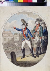 Marskalk Alexander Alexander Souwaroff (Souvaroff eller Souvarov eller Alexander Souvorov) (1729-1800) inspekterade trupper inför kurfursten av Saxon Palace, Warszawa, 1794 under Kosciuszko-upproret. (Fältmarskalk Alexandr Suvorov inspekt av Unknown artist