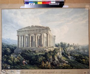 Concordiatemplet i Agrigento (Sicilien, Italien) (Concordiatemplet i Agrigento). Anonym målning. Akvarell på papper, 66,5 x 88 cm, tidigt 1800-tal. Landskap, romantik. Regionala konstmuseet, Vinnytsia (Ukraina). av Unknown artist