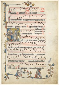 Leaf excised from an antiphonary: Initial Q med Saints Peter och Paul av Unknown artist