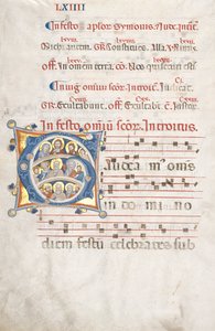 Blad från en Gradual: Initial (G) med Kristus, Jungfrun och apostlarna av Unknown artist
