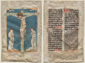 Blad från ett missal: Korsfästelsen (recto) och text (verso) av Unknown artist