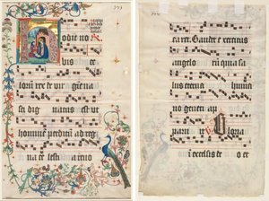 Leaf from an Antiphonary: Initial H med Nativity (recto) och Text (verso) av Unknown artist