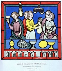 Les chanteurs du Mans - Fac-liknelse från ett målat glasfönster i Cathedrale du Mans från 1200-talet. 1800-talslager. av Unknown artist