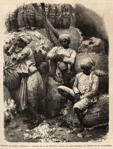 Parsi-arbetarna i vila på bomullsmarknaden i Bombay av Edouard Charton, upplaga Hachet av Unknown artist