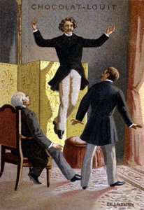Levitationsexperiment. kromolitografi från slutet av 1800-talet.. av Unknown artist