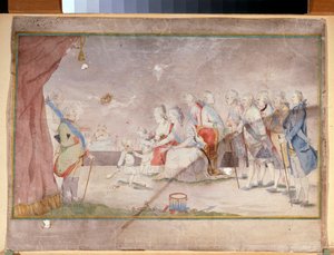 Kejsarinna Katarina II med sin familj och hovmän (kejsarinnan Katarina II med sin familj och hovmän) - Anonymt verk, akvarell och tusch på papper, sent 1780 av Unknown artist