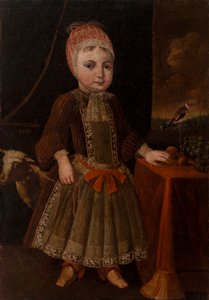 Liten flicka i interiör nära fönster av Unknown artist