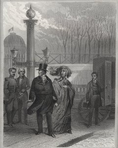Louis Philippe och hans familj utanför Tuileripalatset - Abdikation av Louis-Philippe I, 24 februari 1848 och upprättande av den andra republiken - revolutionen i februari 1848. Folket stormade Tuilerierna den 24 februari 1848 efter släktingarna av Unknown artist