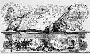 Ludvig XIV undertecknade återkallelsen av redigeringen av Nantes. av Unknown artist