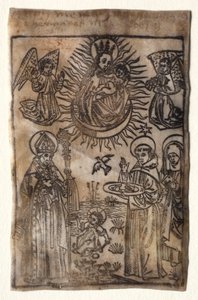 Madonna och barn med tre medlemmar av St. Augustinusorden: Saints Augustine, Nicholas och Clara av Unknown artist