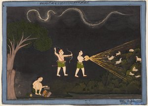 Maharana Jagat Singh II av Mewar (f. 1734–51) Klädd som en Bhil, jagar rådjur på natten av Unknown artist