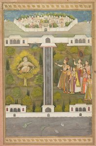 Mahliqa, dotter till kejsaren av Kina, pekar på fågelmannen Khwaja Mubarak: Ett blad från en poetisk romans som relaterar till Shah Alam I (recto) av Unknown artist