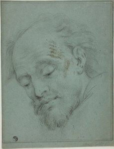 Manligt huvud tittar ner av Unknown artist