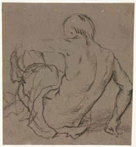 Man sittande på marken, sedd bakifrån (recto) av Unknown artist
