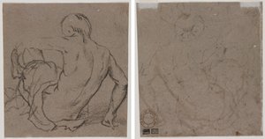 Man sittande på marken, sedd bakifrån (recto); Skiss (omvänd) av Unknown artist