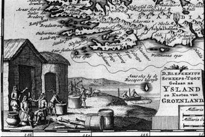 Karta över Island och representation av dess invånare - i "" Karta över moderna resplaner och resor"" av Unknown artist