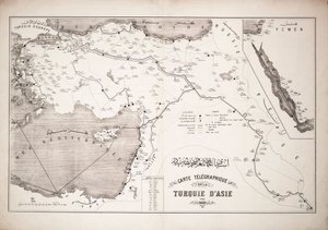 Karta över Turkiet som visar telegrafkablar och telegrafstationer av Unknown artist