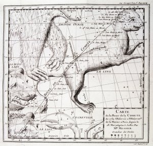 Karta över kometvägen från 1762 och karta över himlen, observerad av Messier - gravyr av Unknown artist