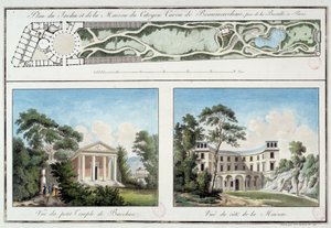 Karta över den franske författaren och dramatikern Pierre Augustin Caron de Beaumarchais (1732-1799) trädgård och hus på nuvarande Boulevard Beaumarchais i Paris. Gravyr omkring 1795 Paris, Musee Carnavalet av Unknown artist