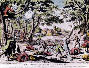 Marodörer skjutna av bönder. 1700-talstryck Paris, B.N. av Unknown artist